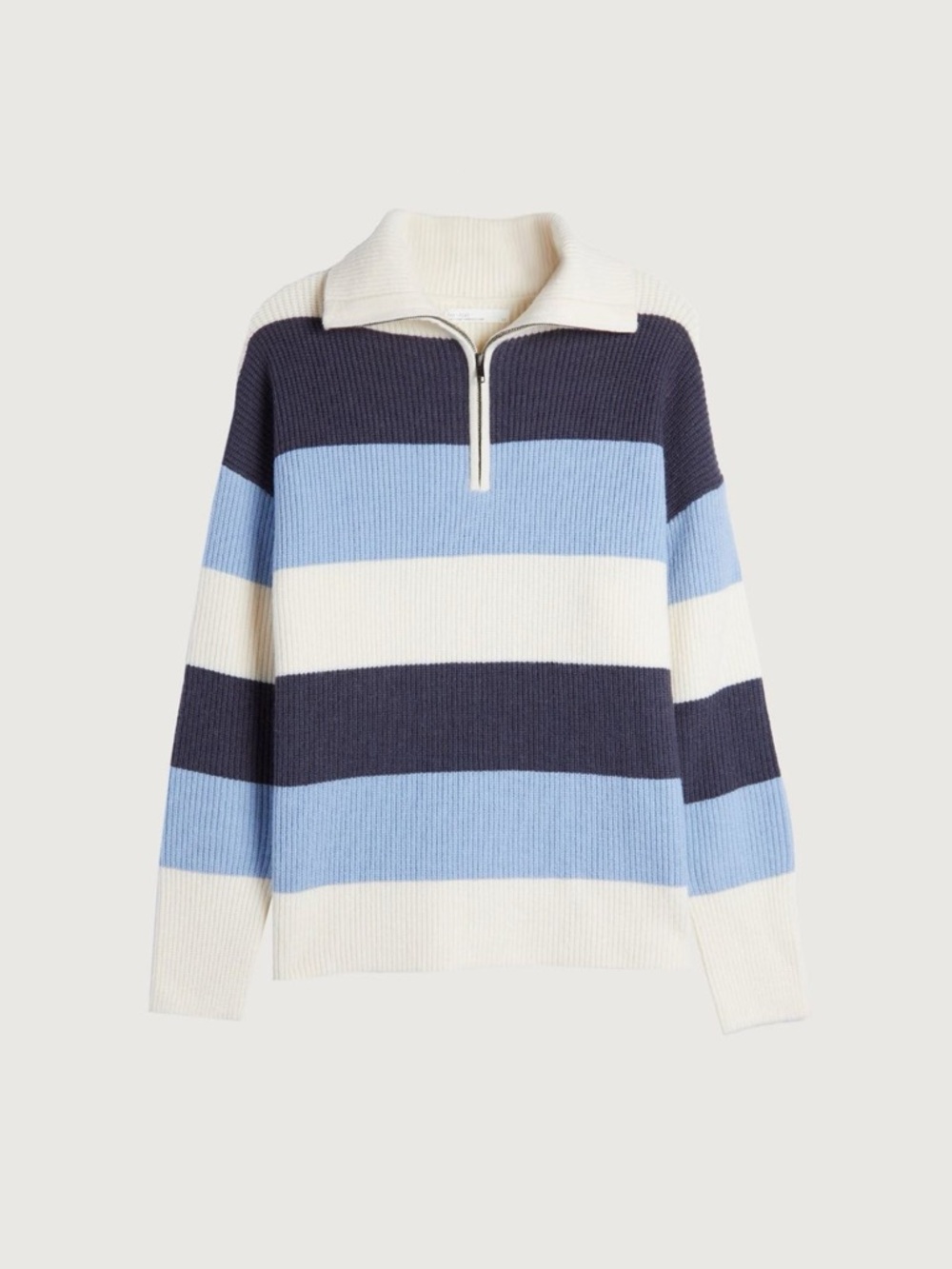 Striped Quarter-Zip Sweater – Blue, Navy & Cream